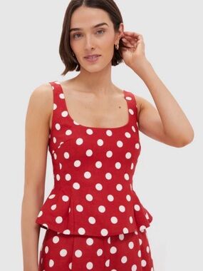 Tuckernuck POSSE Red + White Polka Dot Rosalie Top $239 NWT Large L